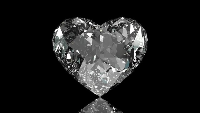 3D Rotate animated diamond heart on black background 4K