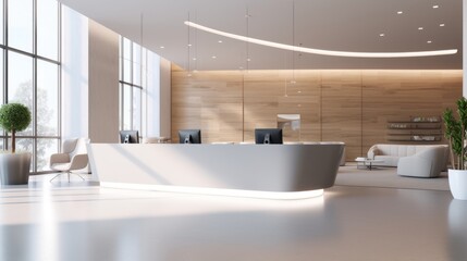 Modern Elegance: Illuminated Office Lobby with Dynamic LED Lighting, Comfortable Waiting Area, and Corporate Branding