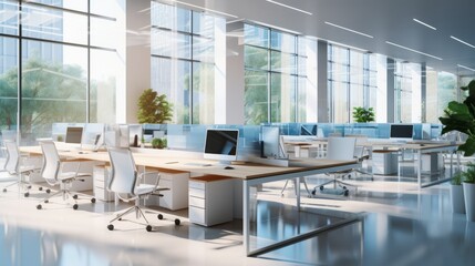 Fototapeta na wymiar Effortless Elegance: Illuminating the Modern Workplace with Openness and Style