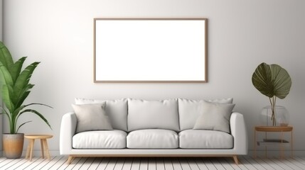 Blank Canvas: Transform Your Space with a Captivating Mockup Photo Frame in a Modern Loft Living Room - Interior Design and Architecture Concept - 3D Illustration Rendering
