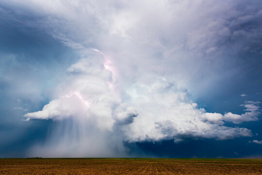 Supercell Storm Microburst And Lightning Bolt