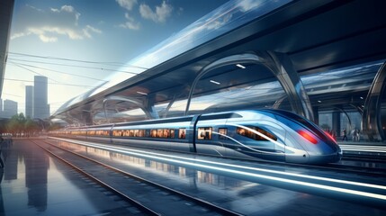Fototapeta na wymiar Urban Symphony: Futuristic Train Station Unveiling the Pulse of Connectivity and Urban Growth