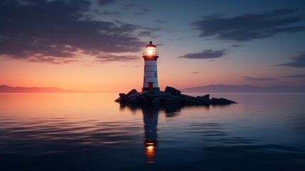 Fototapeta premium Guiding Light: Serene Lighthouse at Dusk Illuminates the Path to Safety and Tranquility