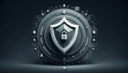 Fototapeta premium Modern geometric shield symbolizing malware protection with abstract digital elements.