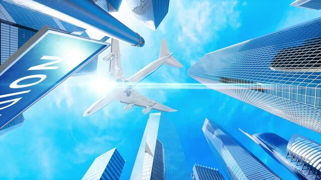 Noida. Airplane Landing, Take Off City Skyscraper Road Sign