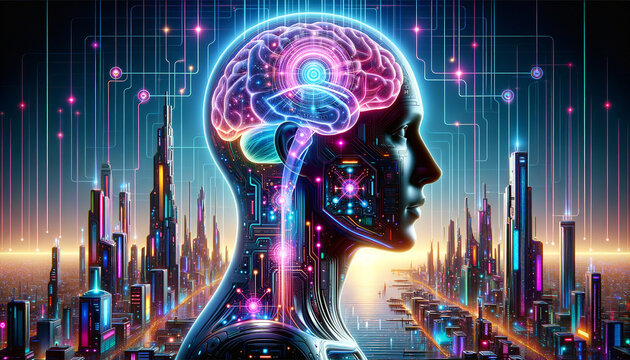 Futuristic Brain-Computer Interfaces in Vibrant Pop Colors