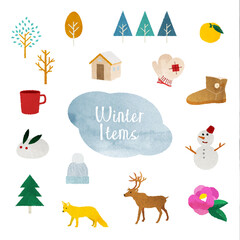 クリスマスのバナーや背景に使える冬の水彩風イラスト