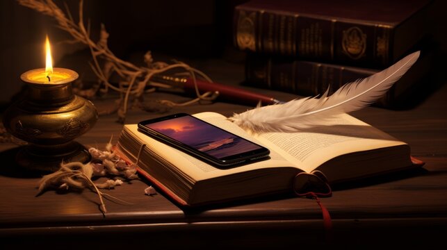 Unleash Your Imagination with the 'Historical Fiction' App: Journey Through Time with Books and a Quill on a 3D Smartphone