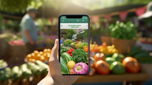 Fresh Harvest: Embrace Local Farmers Market with Vibrant Veggies and Support Local Badge on Smartphone App