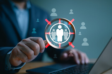 Executives finding human resource network structure - HR, effective management and recruitment of HR, effective organizational structure, training, employment, practice. CRM customer relationship.