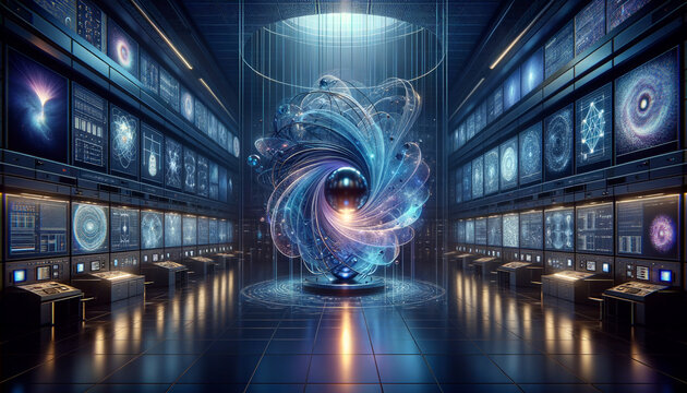 Surreal Quantum Computing Lab with Futuristic Computer