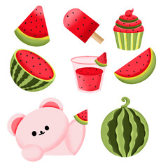 cute pink bear with watermelon