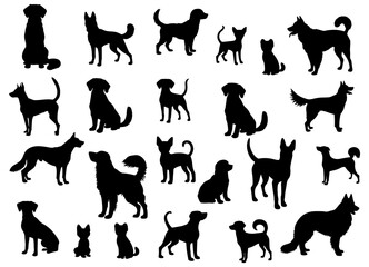 Vector illustration. Silhouettes of black cats. Set of animal stickers. Large set.