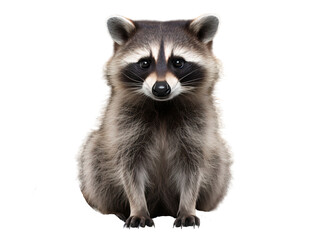 Portrait of a raccoon sitting isolated on white, transparent background