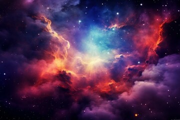 Colorful gradient cloud forming a nebula within a galaxy. Generative AI - obrazy, fototapety, plakaty