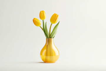 minimalistic flower composition. yellow tulip in a vase on a white background, space for a text