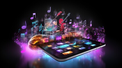 Fototapeta premium Immerse in the Melodic Magic: Concert Streaming App Transforms Your Smartphone into a Musical Wonderland