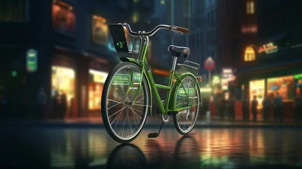 Photo sur Plexiglas Vélo Urban Mobility Revolution: Seamless Bike Sharing App on Smartphone - Unlocking the City's Vibrant Energy with Customizable Text Space