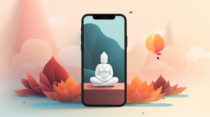 Digital Oasis: Unplug and Find Inner Peace with Mindfulness and Meditation App - Serene Imagery and Text Space on Smartphone Screen