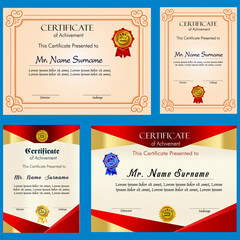 Certificate of achievement template set with gold badge and border, Appreciation and Achievement Certificate Template Design. Elegant diploma certificate template