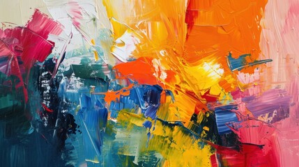 Abstract expressionist painting with bold brushstrokes and vivid colors
