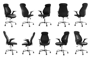 Black office chair isolated on white, set