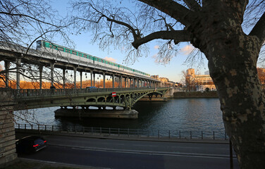 Landscape with Pont de Bir-Hakeim - historic bridge in Paris, France