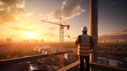 Golden Hour Vision: Inspiring Engineer Embraces Construction Site's Potential at Sunset