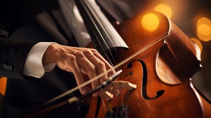 Harmonious Mastery: Captivating Cellist's Hands Tune the Soulful Strings in Concert Hall Performance