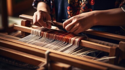 Artisan's Touch: Mastering the Timeless Craft of Weaving with Skilled Hands - obrazy, fototapety, plakaty