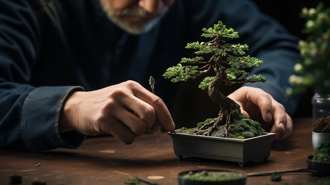 Zen Mastery: Captivating Hands Sculpting Bonsai Beauty with Precision and Grace