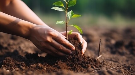 Rejuvenating Earth: Empowering Hands Nurture Life with Green Sapling and Soil - Stock Image