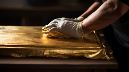 Golden Touch: Masterful Hands Revive Furniture with Luxurious Gold Foil Restoration