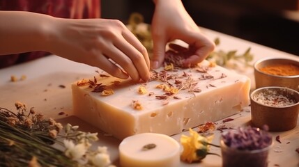 Obraz na płótnie Canvas Artisanal Alchemy: Masterfully Handcrafted Soap with Nature's Touch