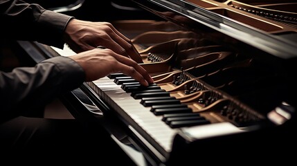 Harmony Unleashed: Masterful Fingers Caress the Soulful Strings of a Grand Piano