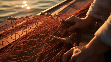 Golden Dawn: Masterful Hands Weave the Threads of Tradition on a Fishing Boat Deck