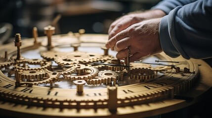 Timeless Mastery: Skilled Clockmaker's Hands Perfecting Antique Gears in Workshop