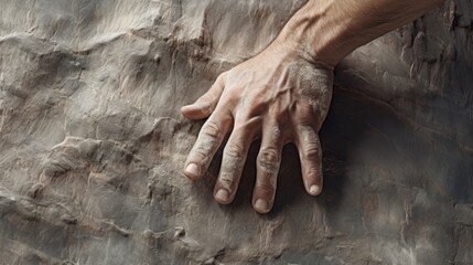 Unyielding Determination: Conquer the Heights with Grit and Grace - Captivating Climber's Hands Grasping Rugged Rock Face in Chalk Dust