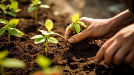 Nurturing Nature: Skilled Gardener's Hands Cultivating Vibrant Seedlings in a Thriving Community Garden