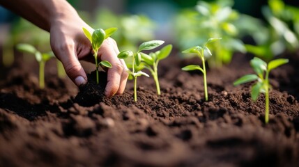 Nurturing Nature: Skilled Gardener's Hands Cultivating Vibrant Seedlings in a Thriving Community Garden