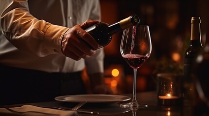 Fototapeta na wymiar Elevating Elegance: Masterful Sommelier Unveils the Essence of Fine Wine in a Luxurious Dining Experience