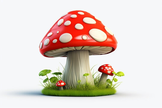 cartoon mushroom 3D illustration white background