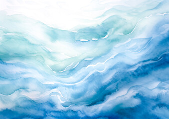 Obraz premium Ocean water wave copy space for text. Isolated blue, teal, turquoise happy cartoon wave for pool party or ocean beach travel. Web banner, backdrop, background graphic resource by Vita