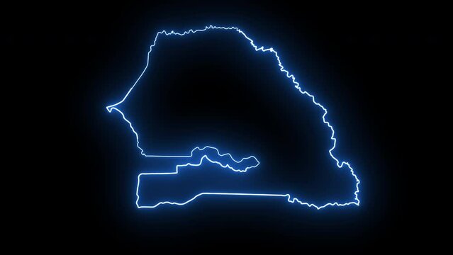 Animation of the Senegal country map icon with a glowing neon effect