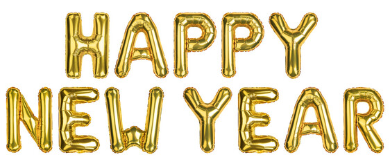 Happy New Year. Happy New Year balloons. New Year celebration. Helium balloon. Golden Yellow foil...