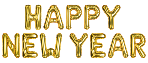 Happy New Year. Happy New Year balloons. New Year celebration. Helium balloon. Golden Yellow foil color. Good for party, greeting card, store advertising, anniversary. Isolated background