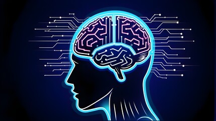 Artificial intelligence. Side view of Human head outline with circuit board inside. Big data management, computer connection information intelligence technology, ChatGPT, Automated GPT, analytics. 