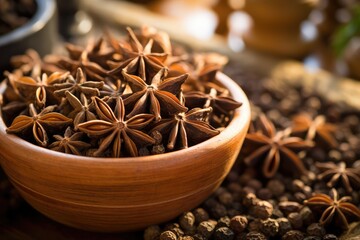 Aromatic Star Anise in a Rustic Bowl