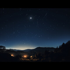 Naklejka premium nighttime sky centered on gemeni and orion with meteors. AI generative