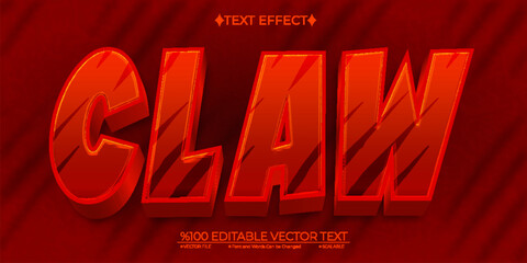 Red Bold Claw Editable Vector 3D Text Effect - obrazy, fototapety, plakaty